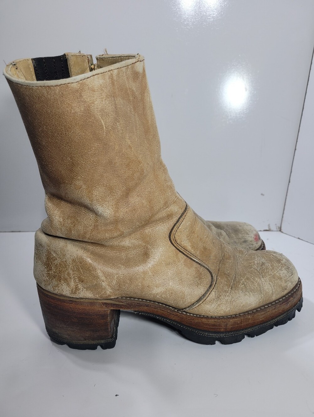 VTG 70s Frye Black Label Campus Banana Short Boots Leather Square Toe 7.5 D - Picture 3 of 16